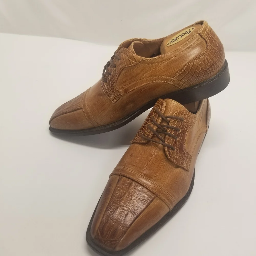 Antonio Cerrelli Elite 6436 Mens Size 8.5 Tan Faux Leather Croc Print Oxford